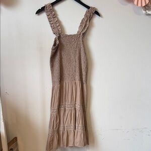 Red Haute Smocked Tiered Midi Dress in Taupe MEDIUM